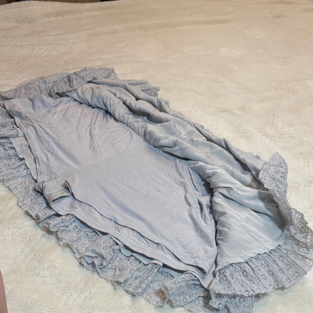 AE High Waisted Ruffle Light Blue Mini Skort - Picture 6 of 14